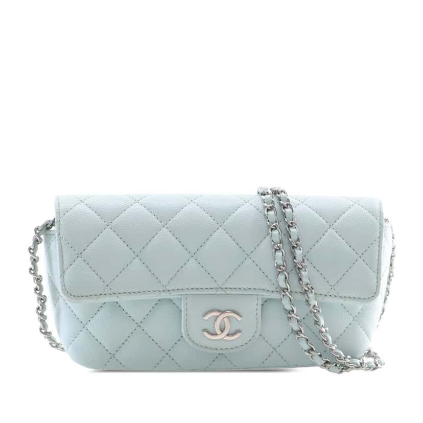 Chanel CC Quilted Caviar Glasses Case on Chain Blue Leather Very good condition - Front View