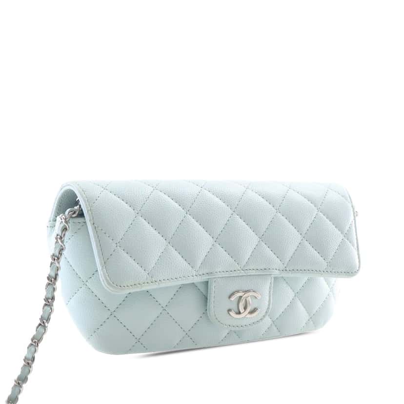 Chanel CC Quilted Caviar Glasses Case on Chain Blue Leather Very good condition - Back View