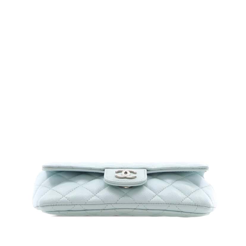 Chanel CC Quilted Caviar Glasses Case on Chain Blue Leather Very good condition - Model View