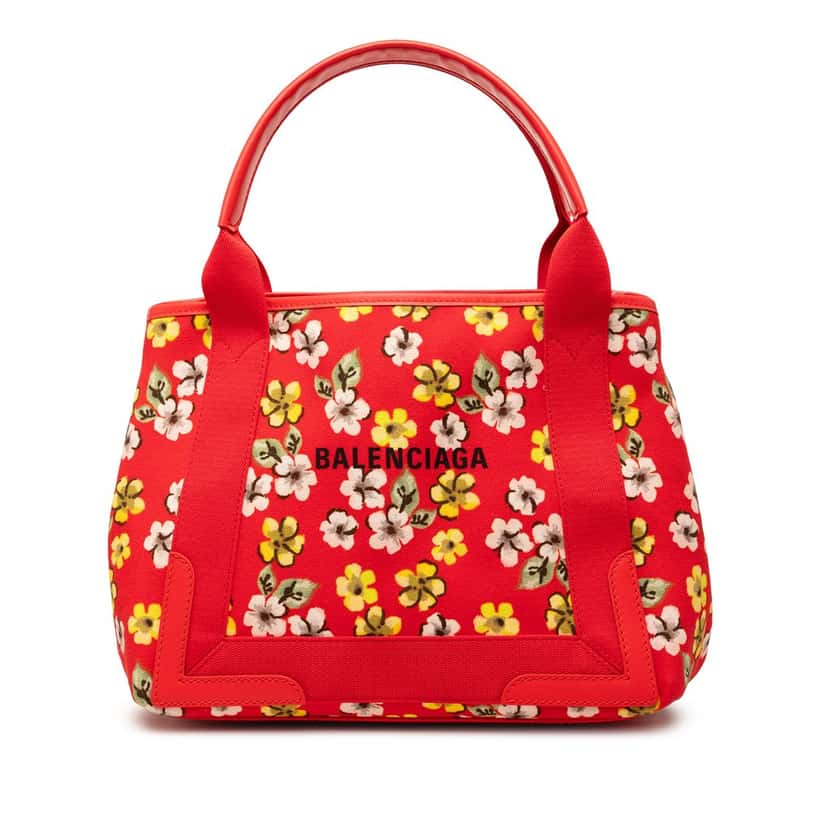 Balenciaga Canvas Floral Print Navy Cabas S Red Very good condition - Front View