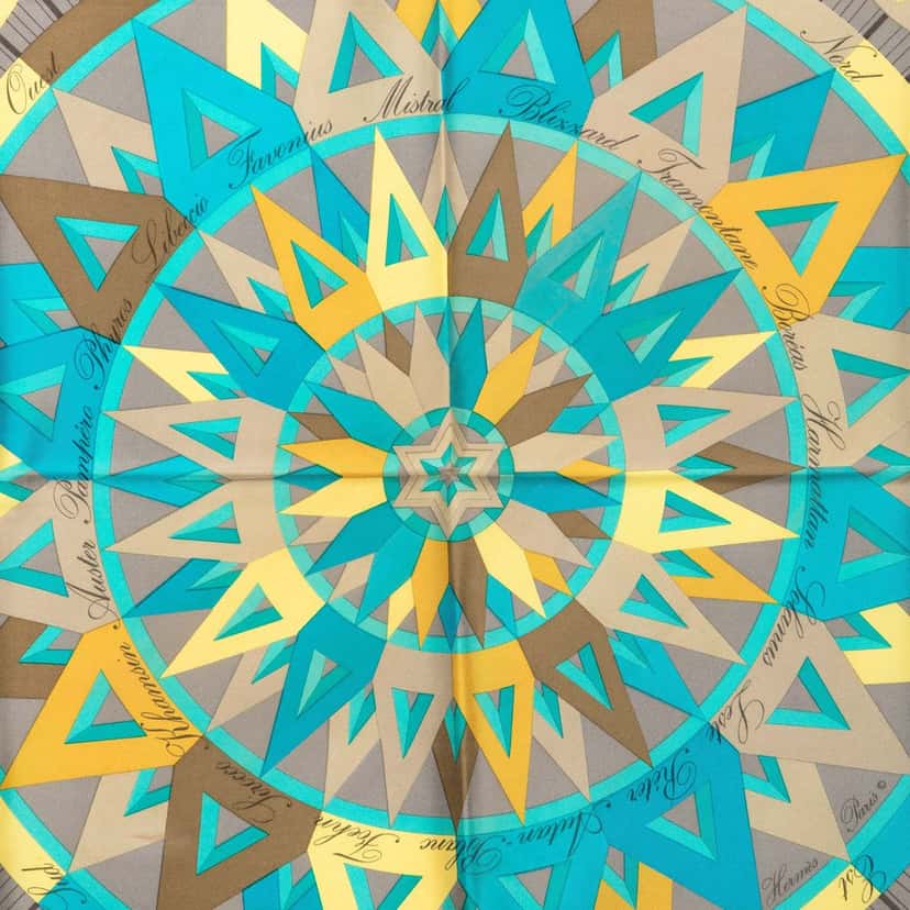 Hermès La Rose des Vents Silk Scarf 90 Brown Very good condition - Back View