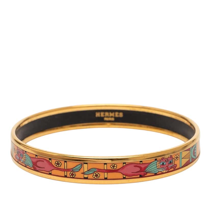 Hermès Narrow Animal Motif Enamel Bangle 62 Gold Very good condition - Front View