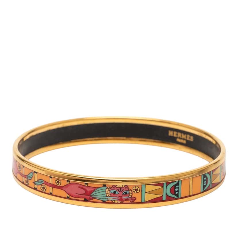 Hermès Narrow Animal Motif Enamel Bangle 62 Gold Very good condition - Back View
