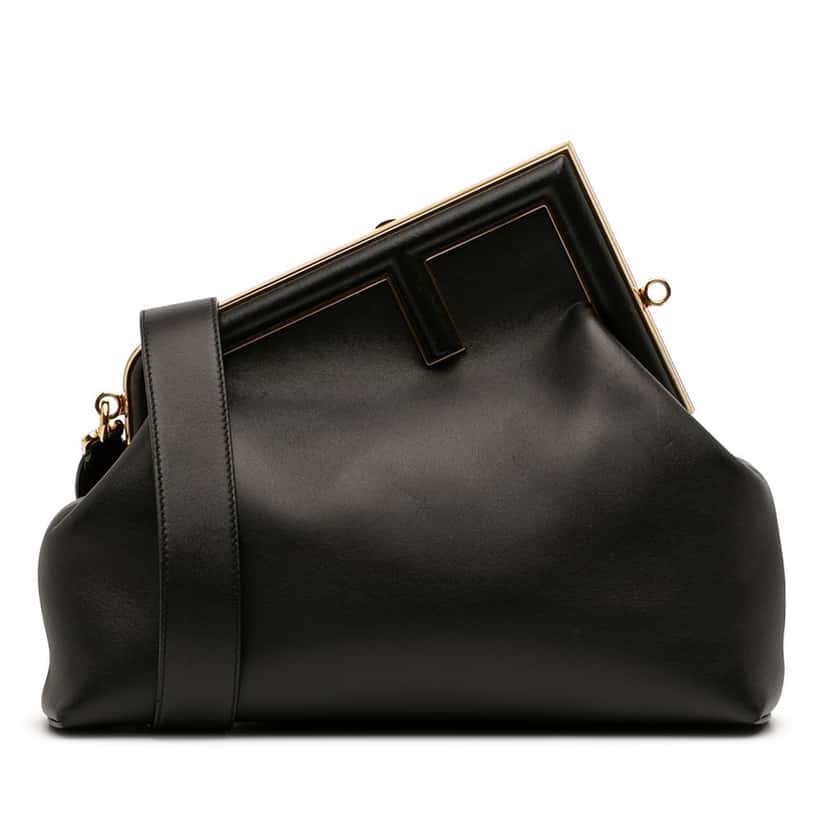 Fendi Medium Nappa Fendi First Shoulder Bag Black Leather Very good condition - Front View