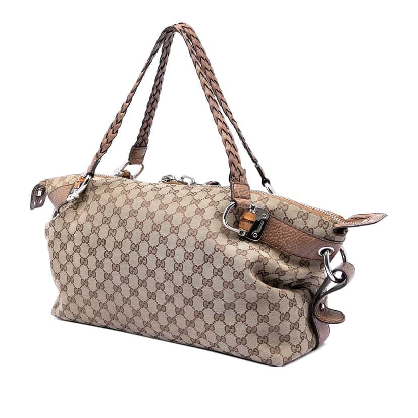 Gucci Medium GG Canvas Bamboo Bar Tote Beige Very good condition - Back View