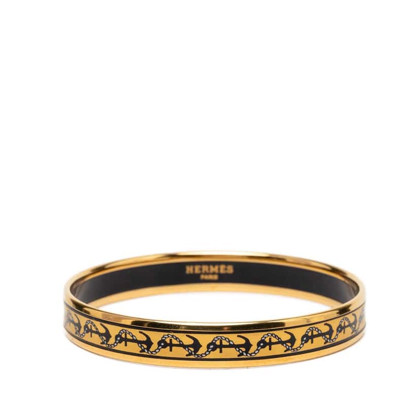 Hermès Narrow Anchor and Rope Enamel Bangle 65 Yellow Very good condition - Front View