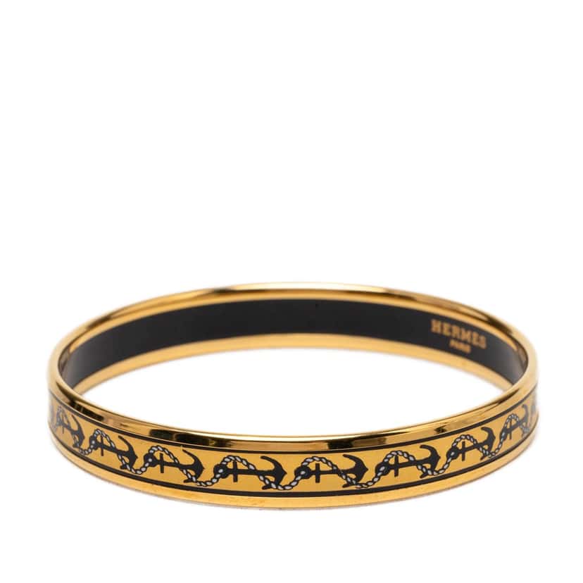 Hermès Narrow Anchor and Rope Enamel Bangle 65 Yellow Very good condition - Back View