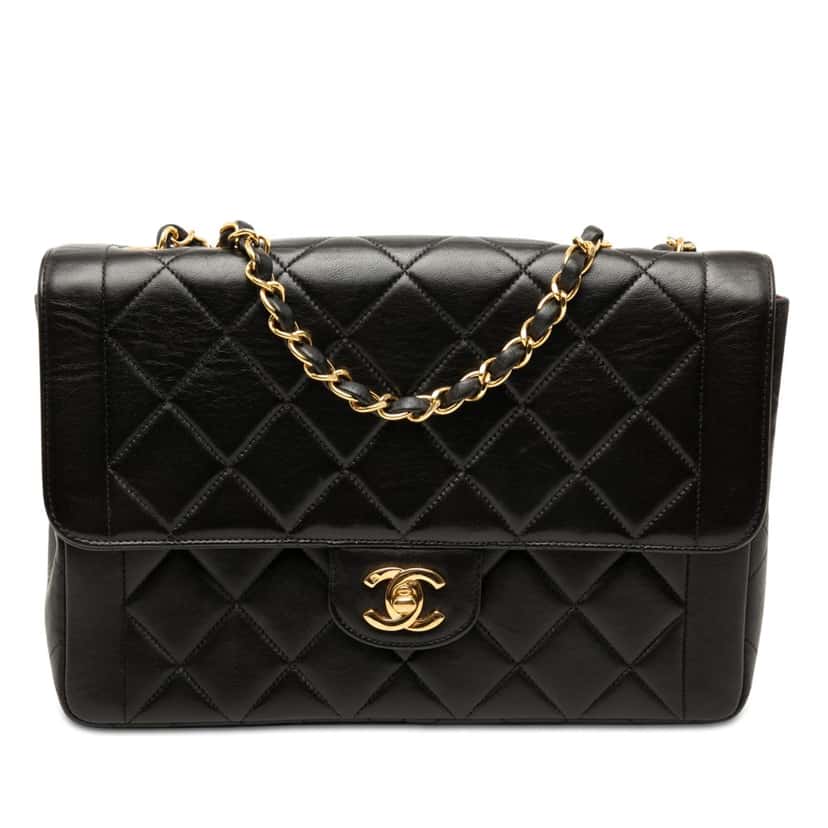 Chanel Medium CC Quilted Lambskin Border Single Flap Black Leather Very good condition - Front View