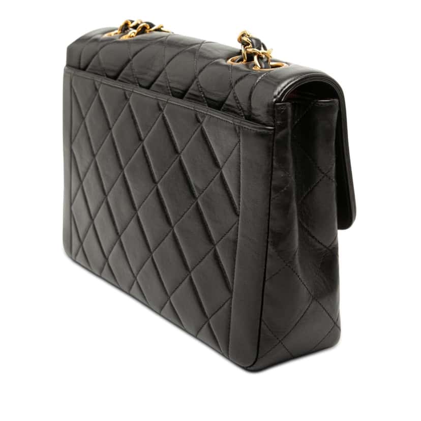 Chanel Medium CC Quilted Lambskin Border Single Flap Black Leather Very good condition - Back View