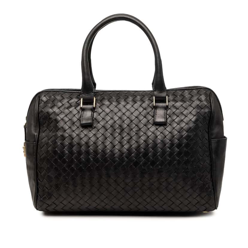 Bottega Veneta Nappa Intrecciato Boston Bag Black Leather Very good condition - Front View