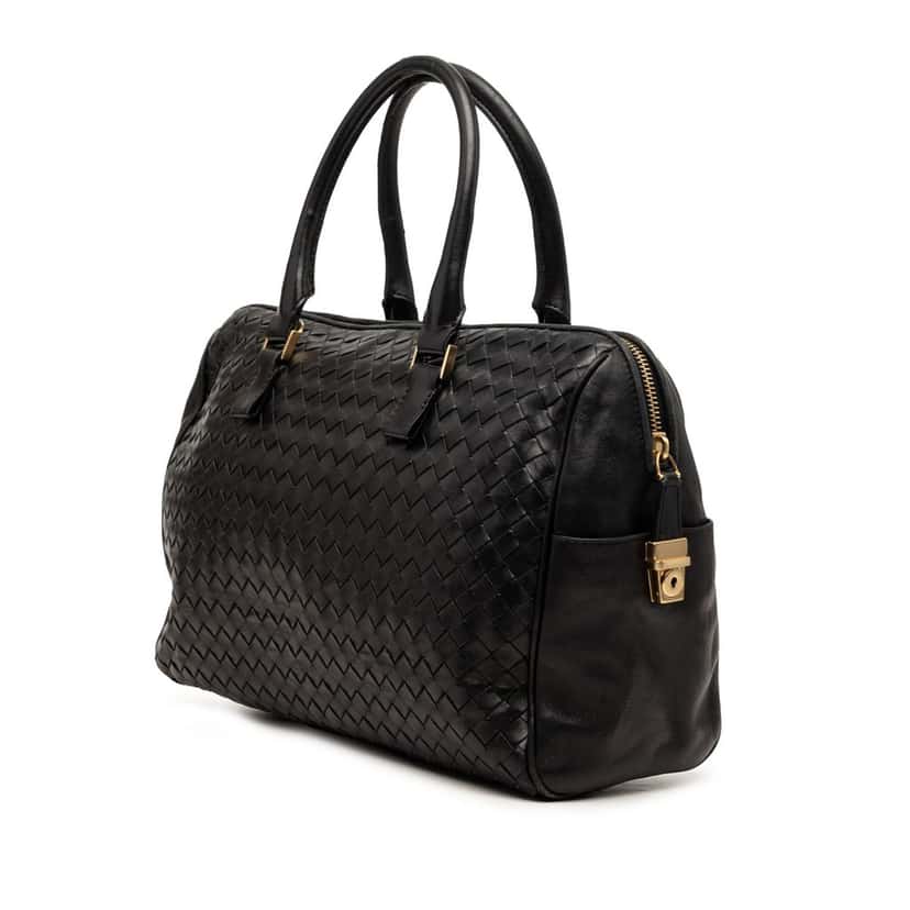 Bottega Veneta Nappa Intrecciato Boston Bag Black Leather Very good condition - Back View