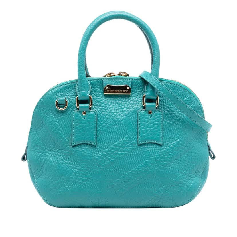 Burberry Small Heritage Grain Check Embossed Leather Orchard Bowling Bag Blue Leather Very good condition - Front View