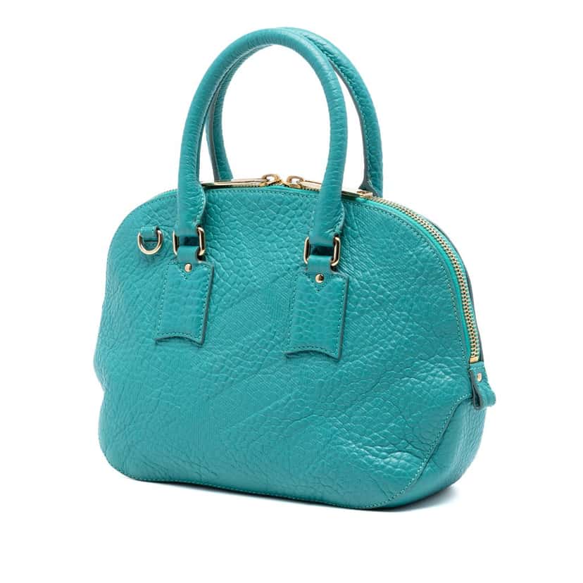 Burberry Small Heritage Grain Check Embossed Leather Orchard Bowling Bag Blue Leather Very good condition - Back View