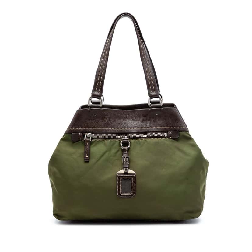 Prada Tessuto and Leather Tote Green Very good condition - Front View