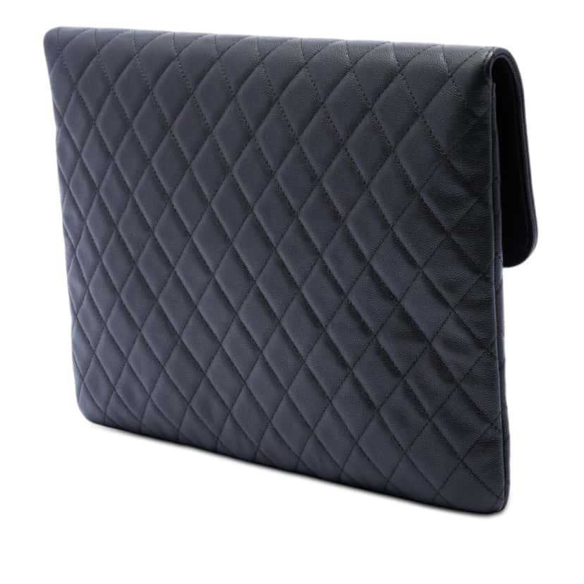 Chanel Large Quilted Caviar Golden Class O Case Clutch Black Leather Very good condition - Back View