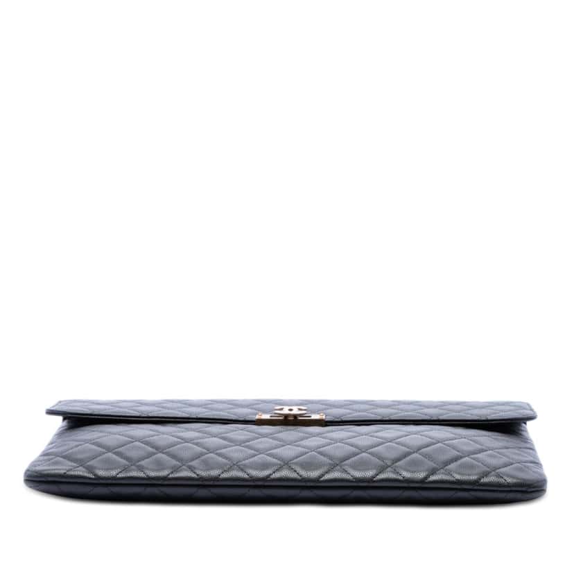 Chanel Large Quilted Caviar Golden Class O Case Clutch Black Leather Very good condition - Inside View