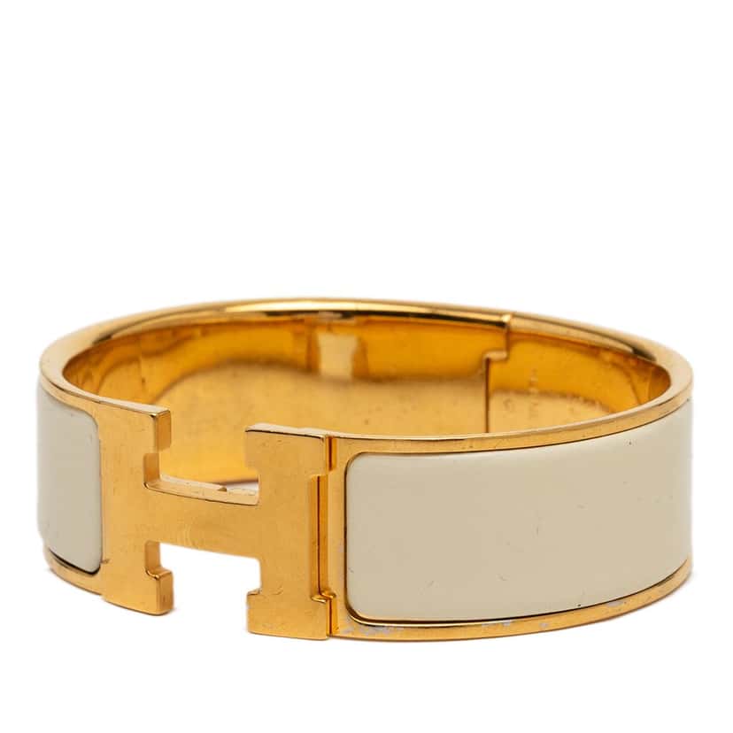 Hermès Wide Enamel Clic Clac H Bracelet GM White Very good condition - Back View