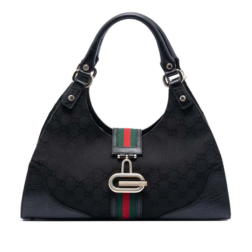 Gucci GG Canvas Web Junco Shoulder Bag Black Very good condition - Front View