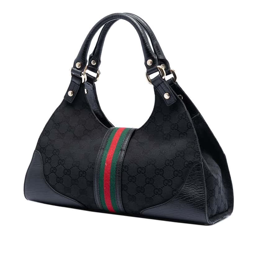 Gucci GG Canvas Web Junco Shoulder Bag Black Very good condition - Back View