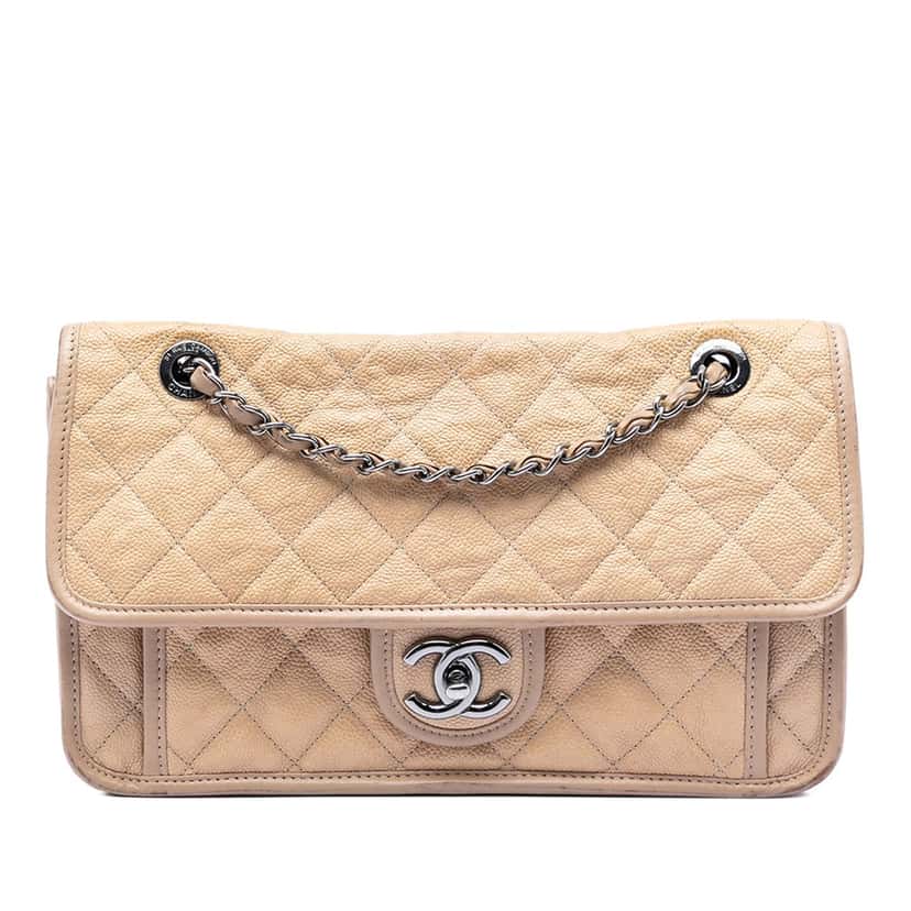 Chanel Medium Caviar French Riviera Flap Beige Leather Very good condition - Front View