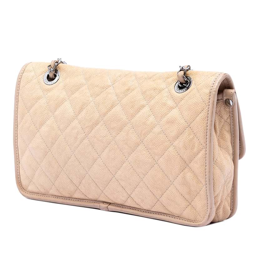 Chanel Medium Caviar French Riviera Flap Beige Leather Very good condition - Back View