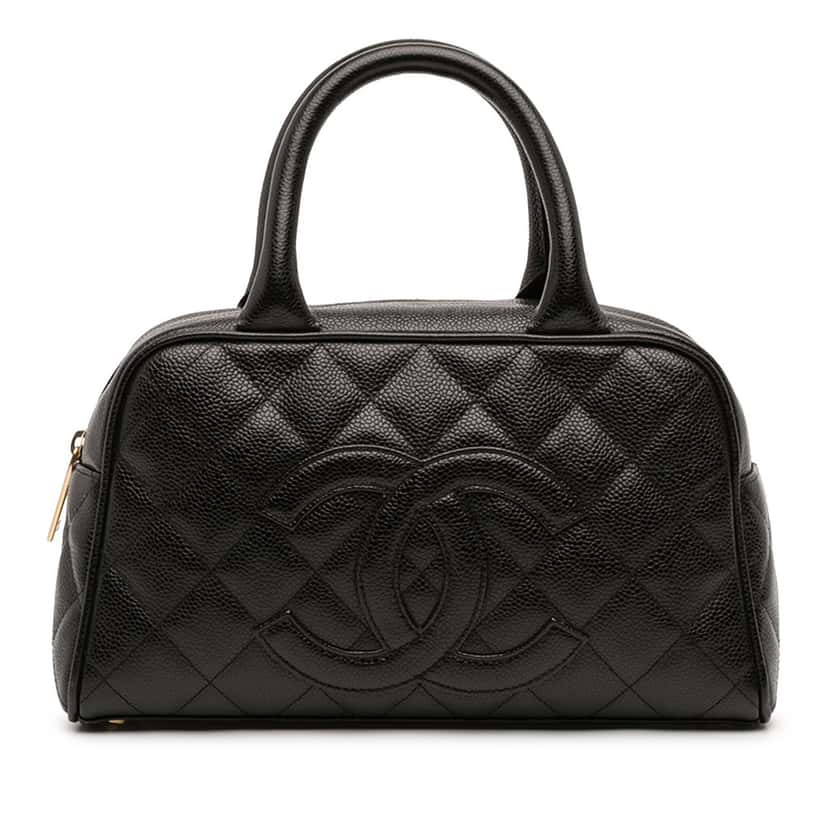 Chanel CC Quilted Caviar Bowling Bag Black Leather Very good condition - Front View