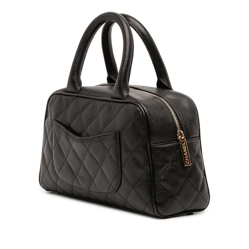 Chanel CC Quilted Caviar Bowling Bag Black Leather Very good condition - Back View