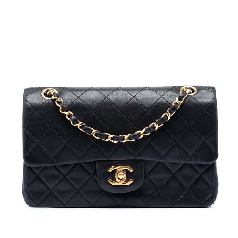 Chanel Small Classic Lambskin Double Flap Black Leather Very good condition - Front View