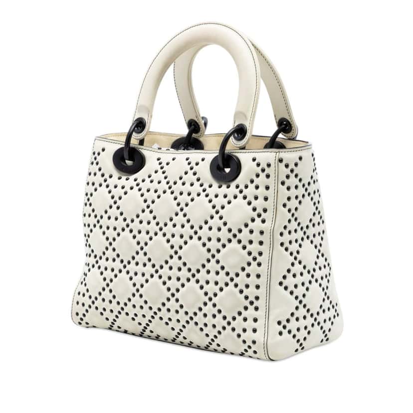 Dior Medium Lambskin Cannage Studded Supple Lady Dior White Leather Very good condition - Back View