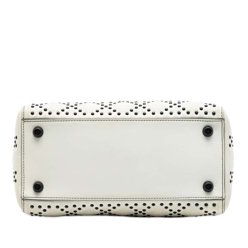 Dior Medium Lambskin Cannage Studded Supple Lady Dior White Leather Very good condition - Inside View