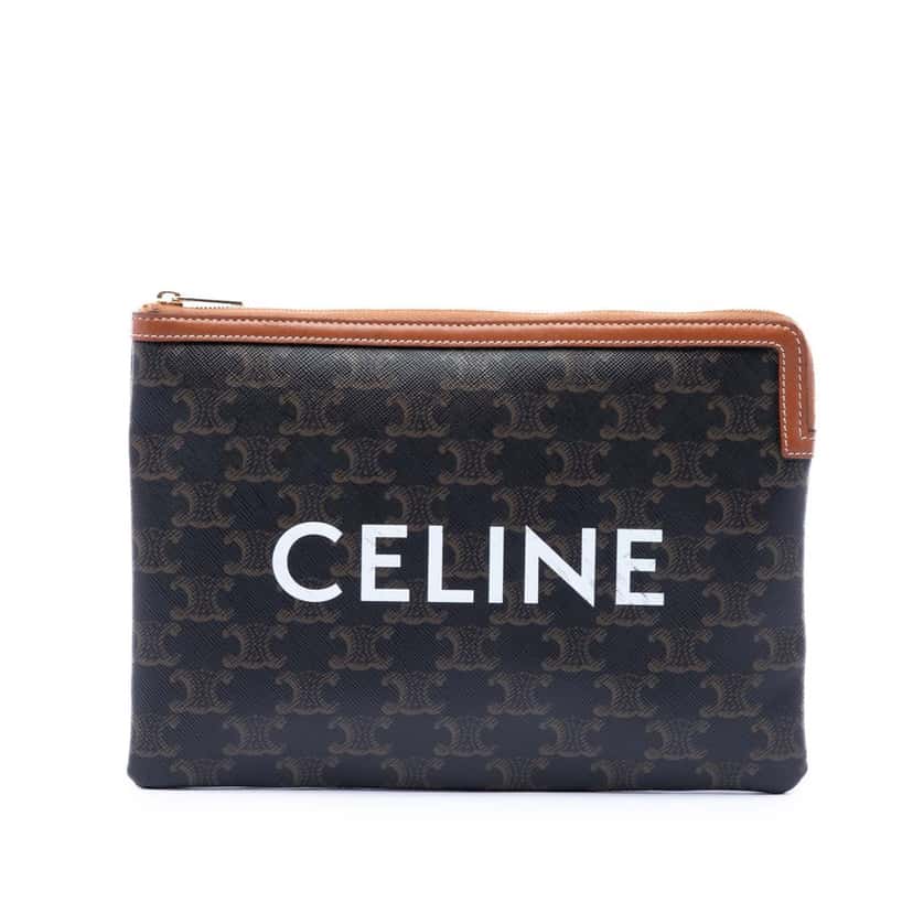 Celine Small Triomphe Coated Canvas Clutch Brown Very good condition - Front View