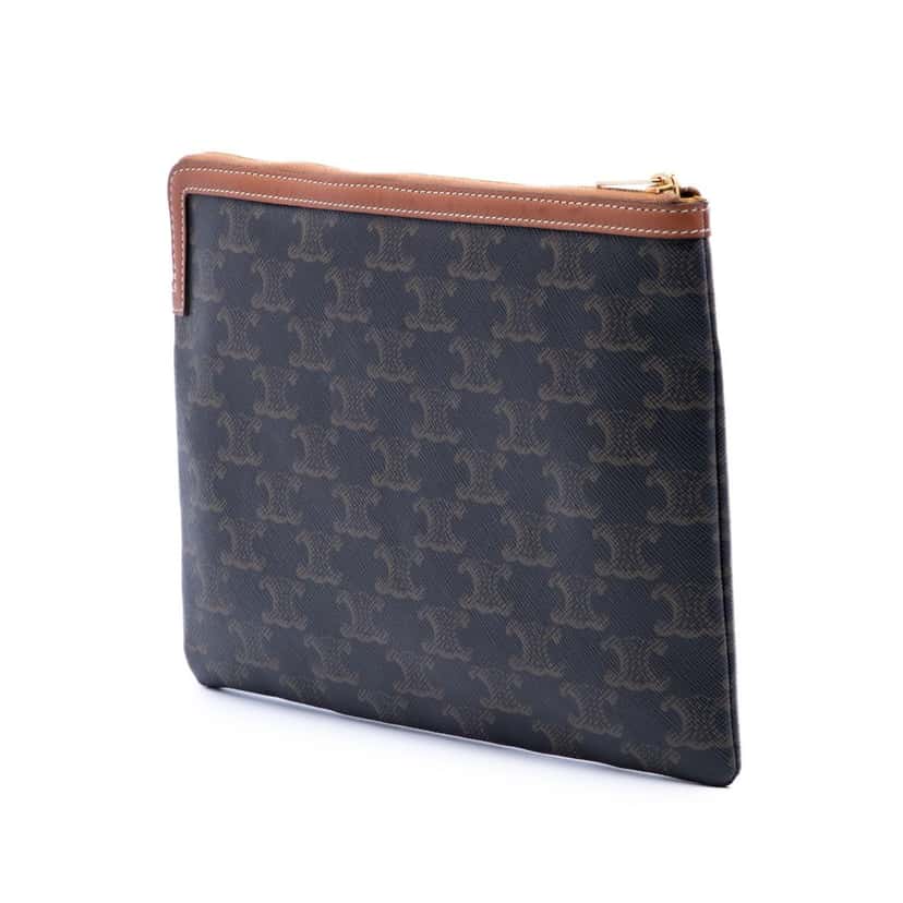 Celine Small Triomphe Coated Canvas Clutch Brown Very good condition - Back View