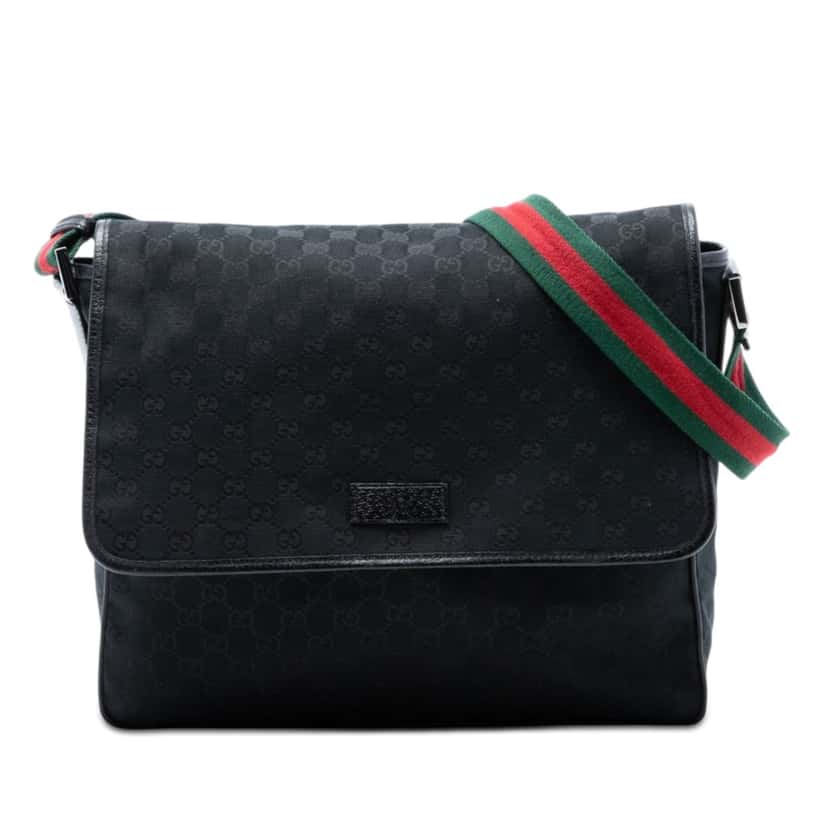 Gucci GG Canvas Web Flap Messenger Bag Black Very good condition - Front View