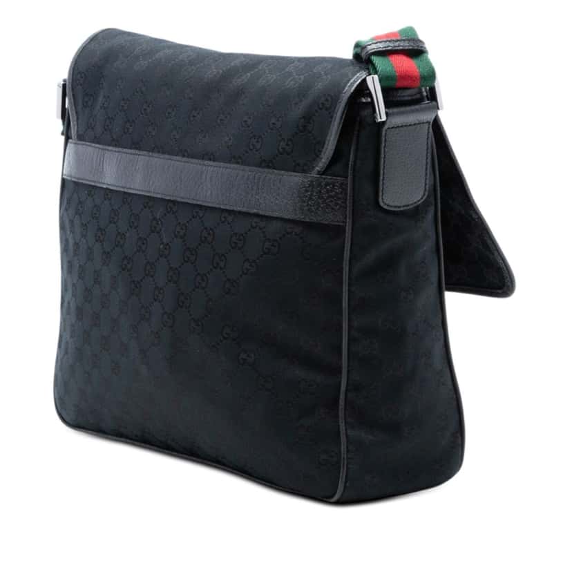 Gucci GG Canvas Web Flap Messenger Bag Black Very good condition - Back View