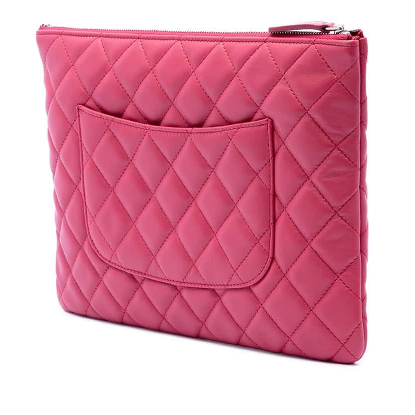 Chanel Medium Quilted Lambskin O Case Clutch Pink Leather Very good condition - Back View