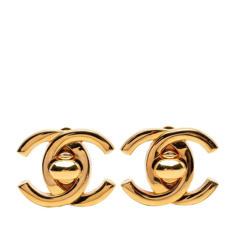 Chanel CC Gold Plated Turn Lock Clip on Earrings