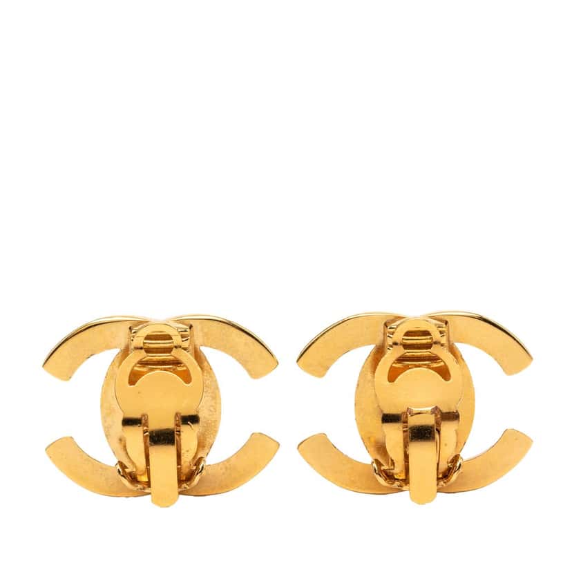 Chanel CC Gold Plated Turn Lock Clip on Earrings Gold Metal Very good condition - Back View