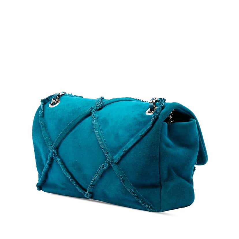 Chanel Suede Goatskin Diamond Fringe Flap Blue Leather Very good condition - Back View