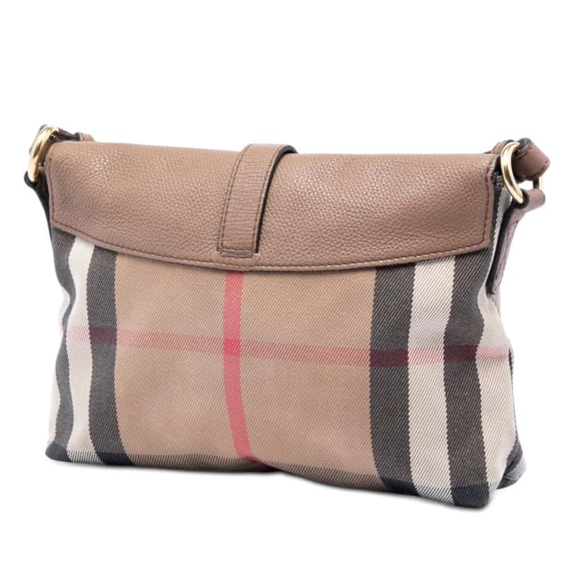 Burberry Small House Check Canvas and Leather Horseshoe Milton Crossbody Brown Very good condition - Back View