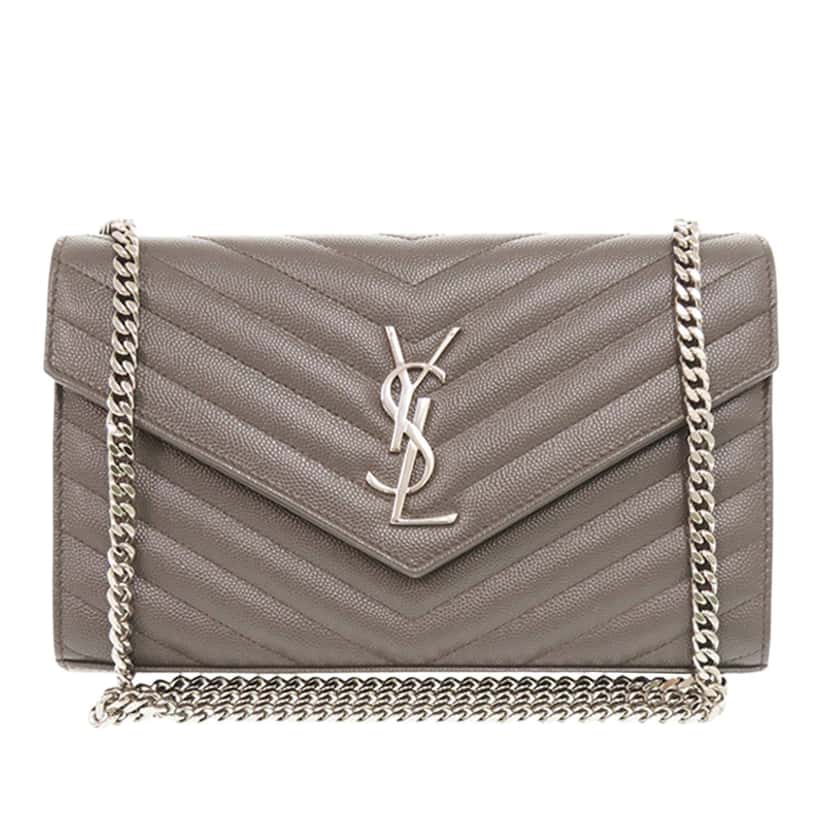 Saint Laurent Grain De Poudre Matelasse Chevron Classic Cassandre Chain Wallet