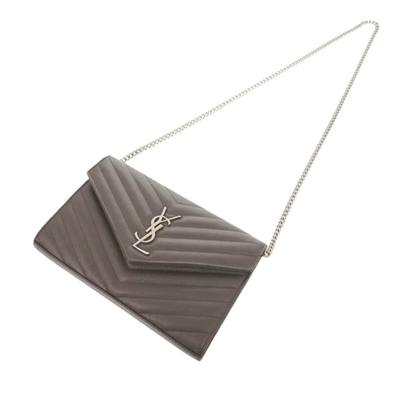 Saint Laurent Grain De Poudre Matelasse Chevron Classic Cassandre Chain Wallet Brown Leather Very good condition - Back View