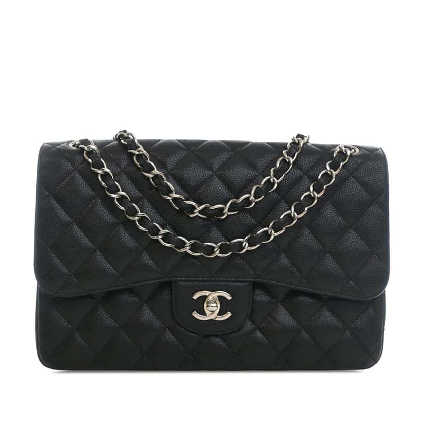 Chanel Jumbo Classic Caviar Double Flap Black Leather Very good condition - Front View