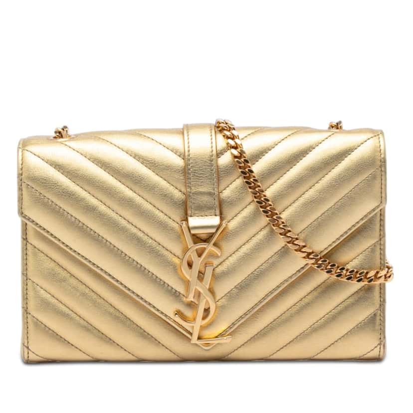 Saint Laurent Small Chevron Metallic Calfskin Monogram Envelope Bag