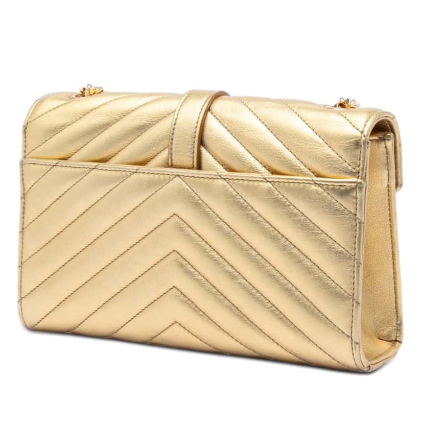 Saint Laurent Small Chevron Metallic Calfskin Monogram Envelope Bag Gold Leather Very good condition - Back View