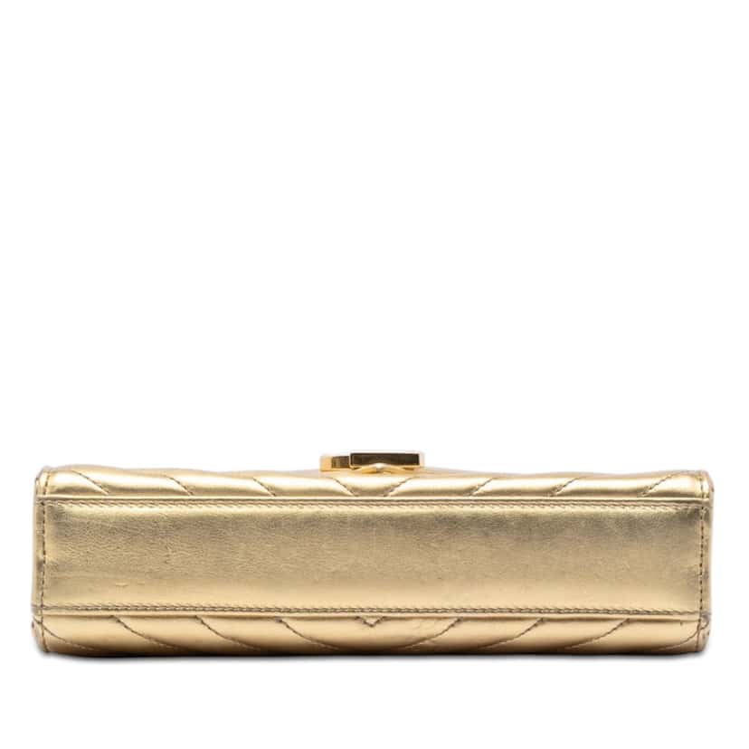 Saint Laurent Small Chevron Metallic Calfskin Monogram Envelope Bag Gold Leather Very good condition - Inside View