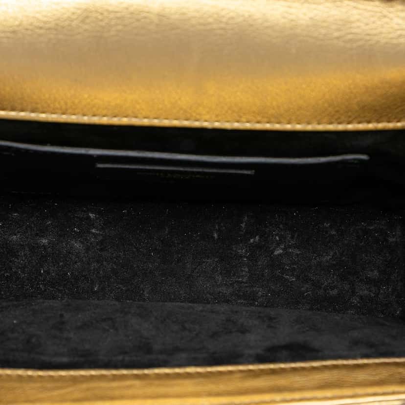 Saint Laurent Small Chevron Metallic Calfskin Monogram Envelope Bag Gold Leather Very good condition - Model View