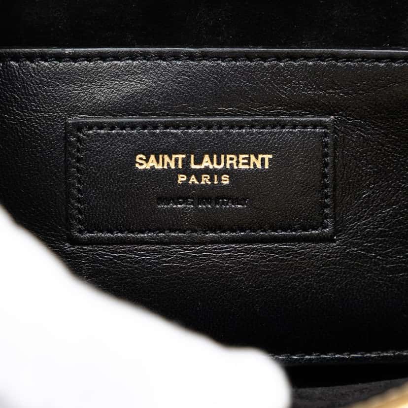 Saint Laurent Small Chevron Metallic Calfskin Monogram Envelope Bag Gold Leather Very good condition - Box View
