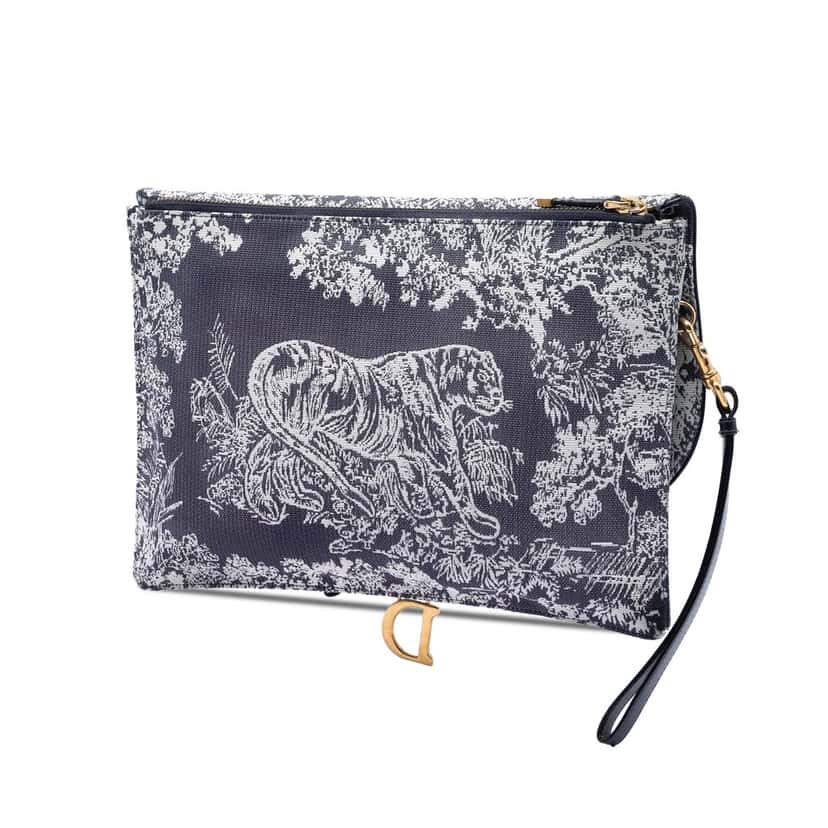 Dior Canvas Embroidered Reverse Toile De Jouy Saddle Pouch Blue Very good condition - Back View