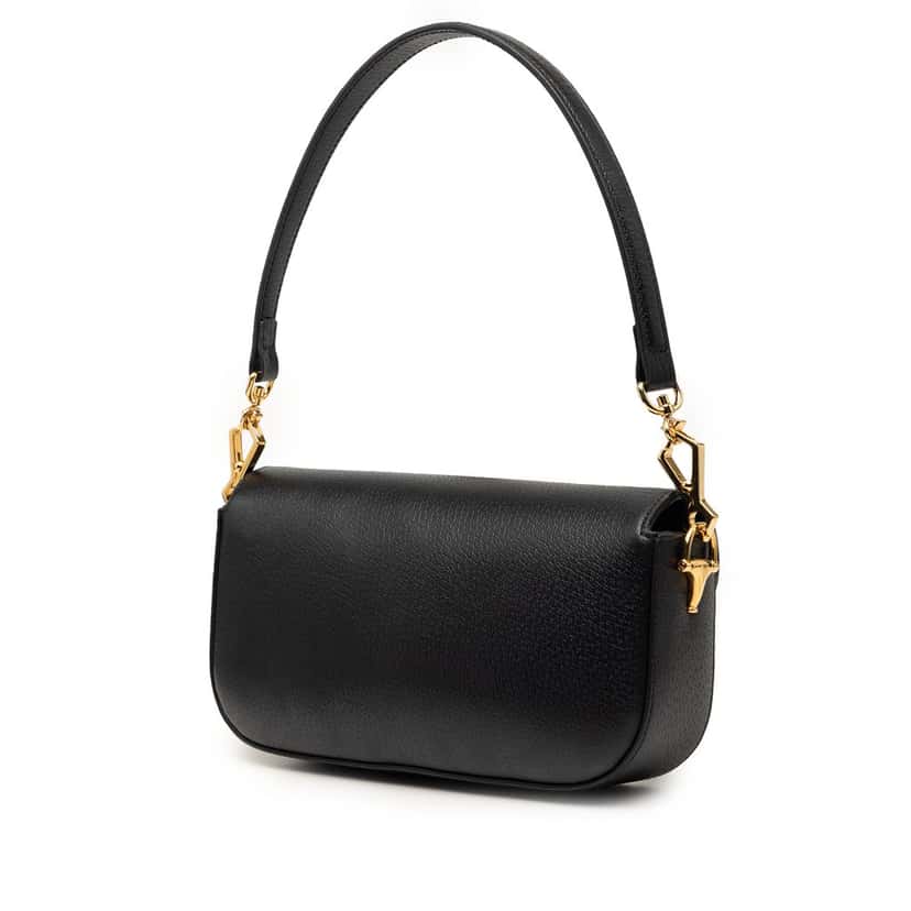Gucci Adidas Small Textured Dollar Calfskin Trefoil Horsebit Satchel Black Leather Very good condition - Back View