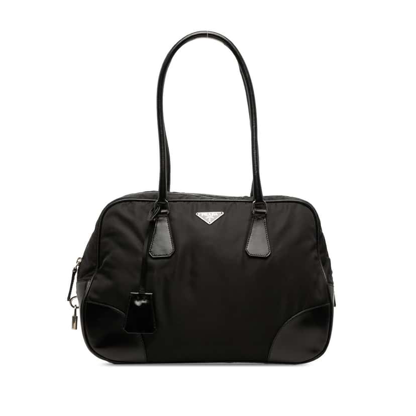 Prada Soft Calf Trimmed Tessuto Bauletto Bag